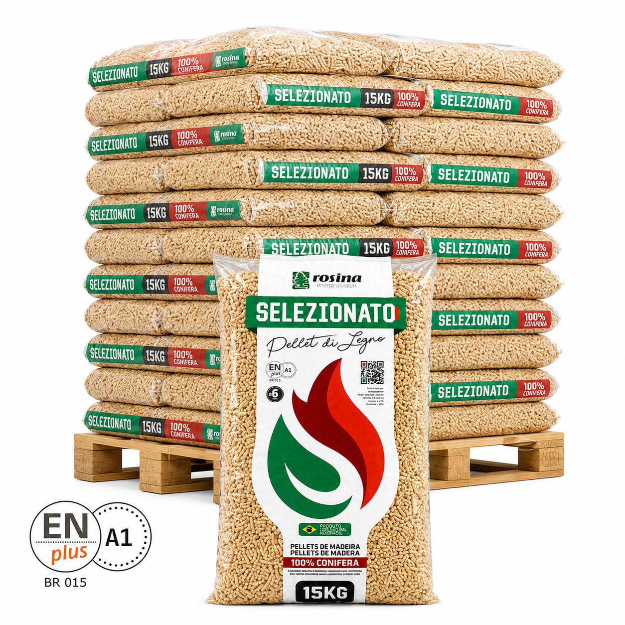 Hele pallet houtpellets Rosina Portas pellets 65 zakken