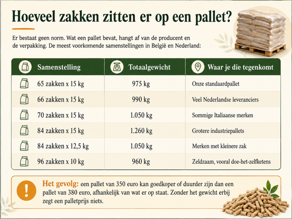 Zakken houtpellets per pallet in België en Nederland