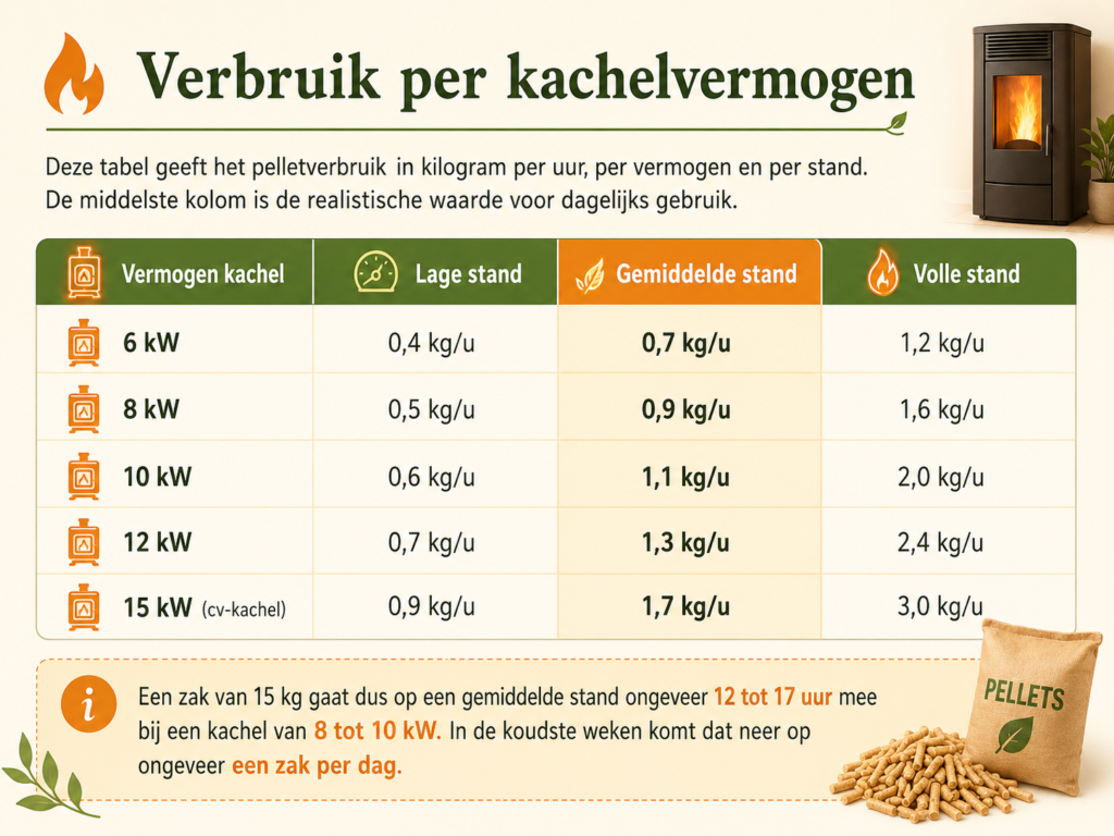 pelletkachels Verbruik per kachelvermogen